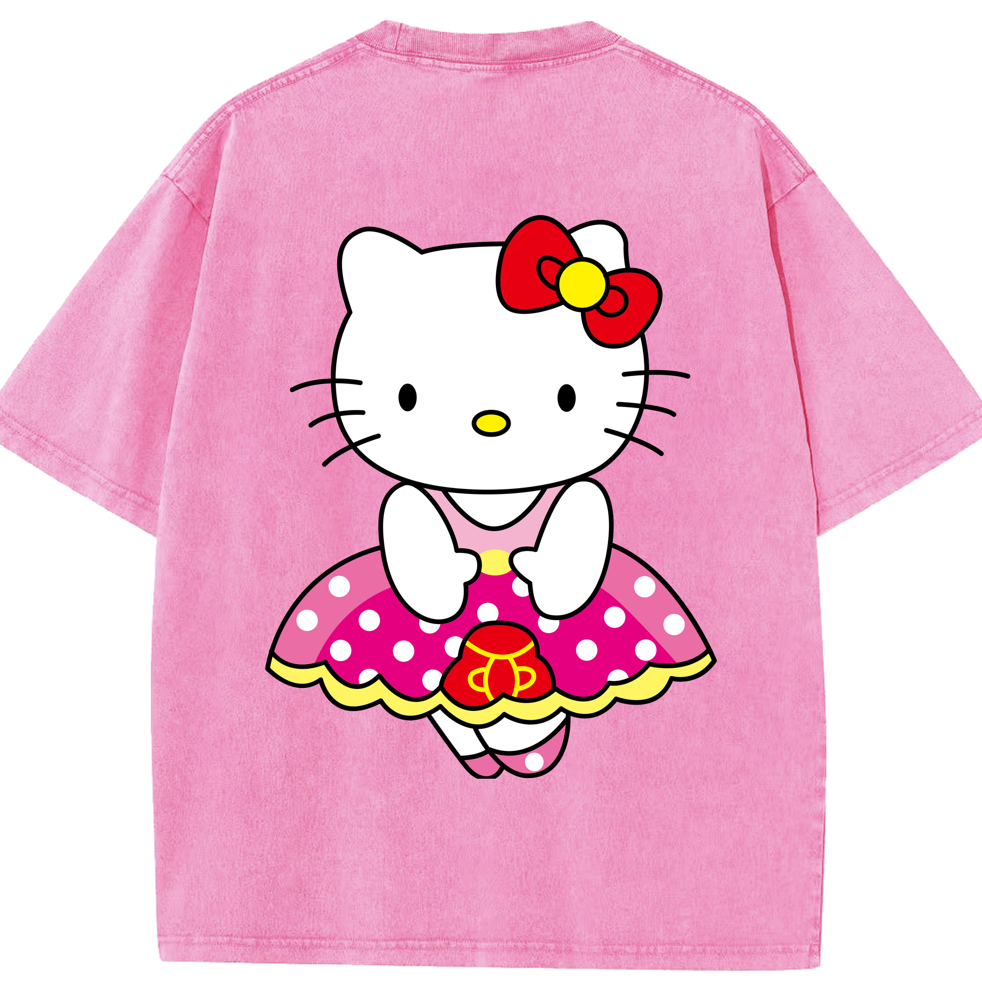 （画像用） Hello Kitty ハローキティ 綿100% ヴィンテージ風 半袖Tシャツ（背面プリント）